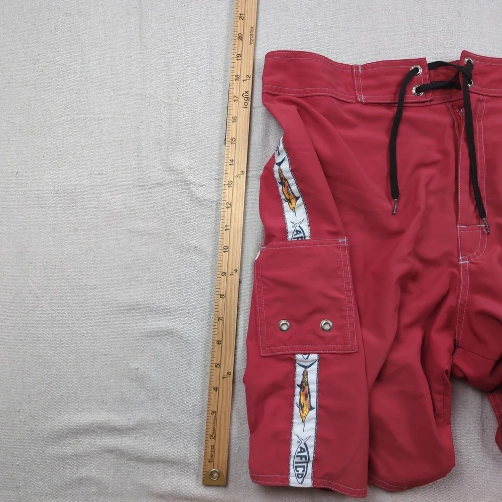 AFTCO Shorts Mens 34 Red Fishing Performance Outdoor Stretch Cargo